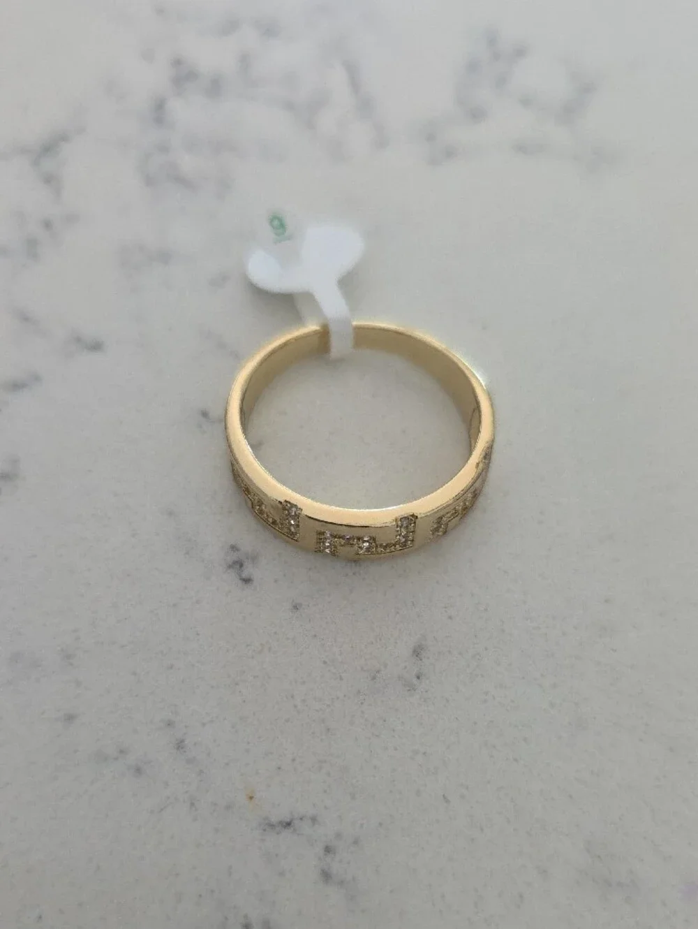 14k Gold Plated Greek Key Band Ring with Pavé Stones - Women